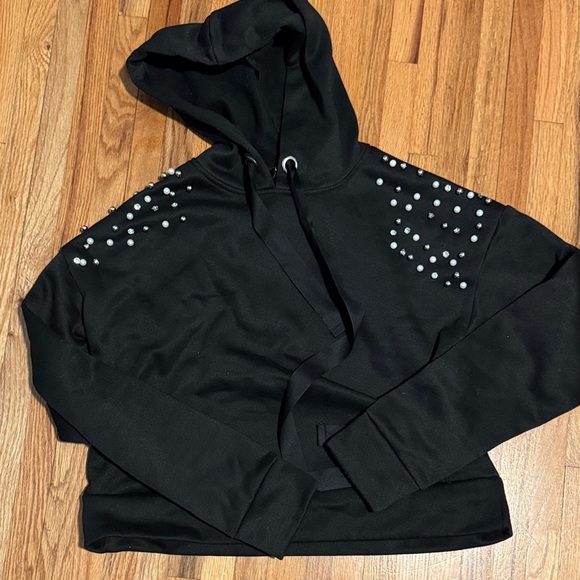 Lea & Viola Tops - Black Pearl-Embellished Hoodie